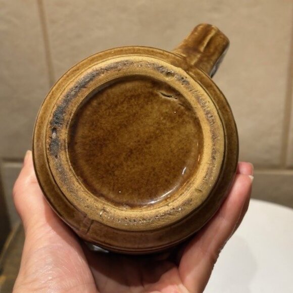 Vintage Stoneware Brown Pitcher Pottery 5" Glazed Ribbed Crock Pottery - Picture 7 of 7